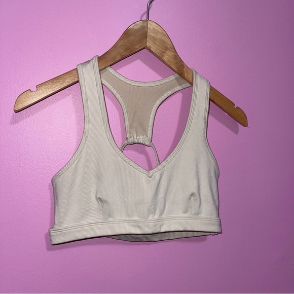 Bombshell Sportswear Sports Bra Women’s Size Medium Beige Ivory Ribbed - Picture 4 of 11